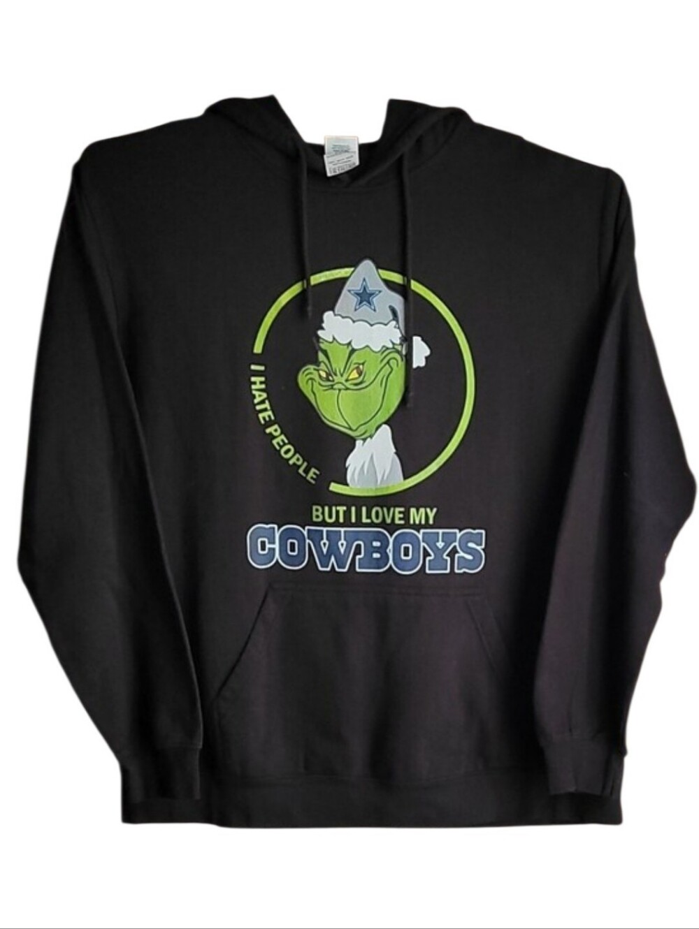 Grinch, I hate people, but I love Cowboys Black Hooded Sweatshirt XL. Unisex